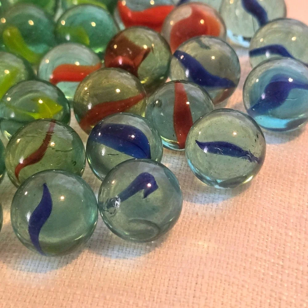 Vintage Glass Cat Eye‎ Marbles Bulk Lot Mixed Colors Green Blue Red Black 54pcs